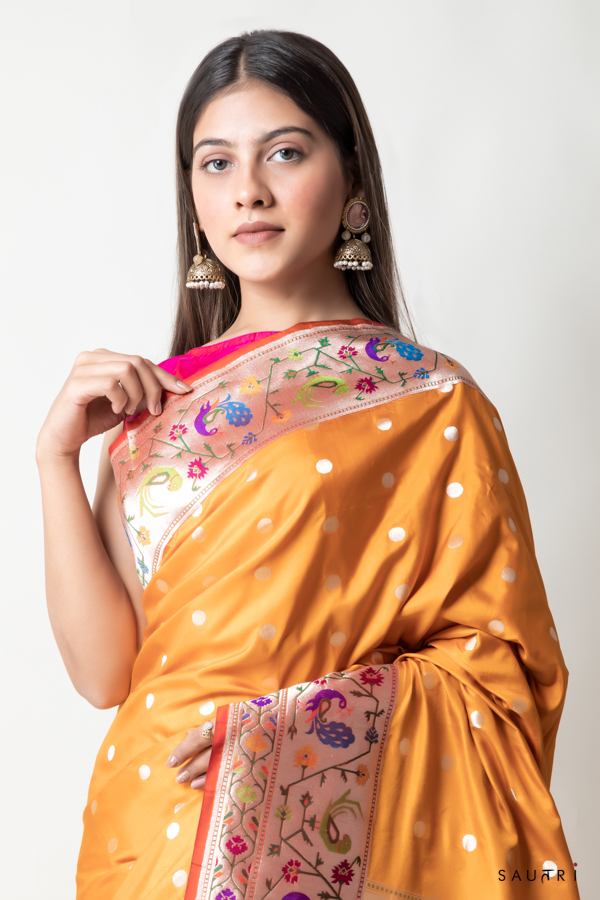 Handwoven mustard colour paithani silk saree